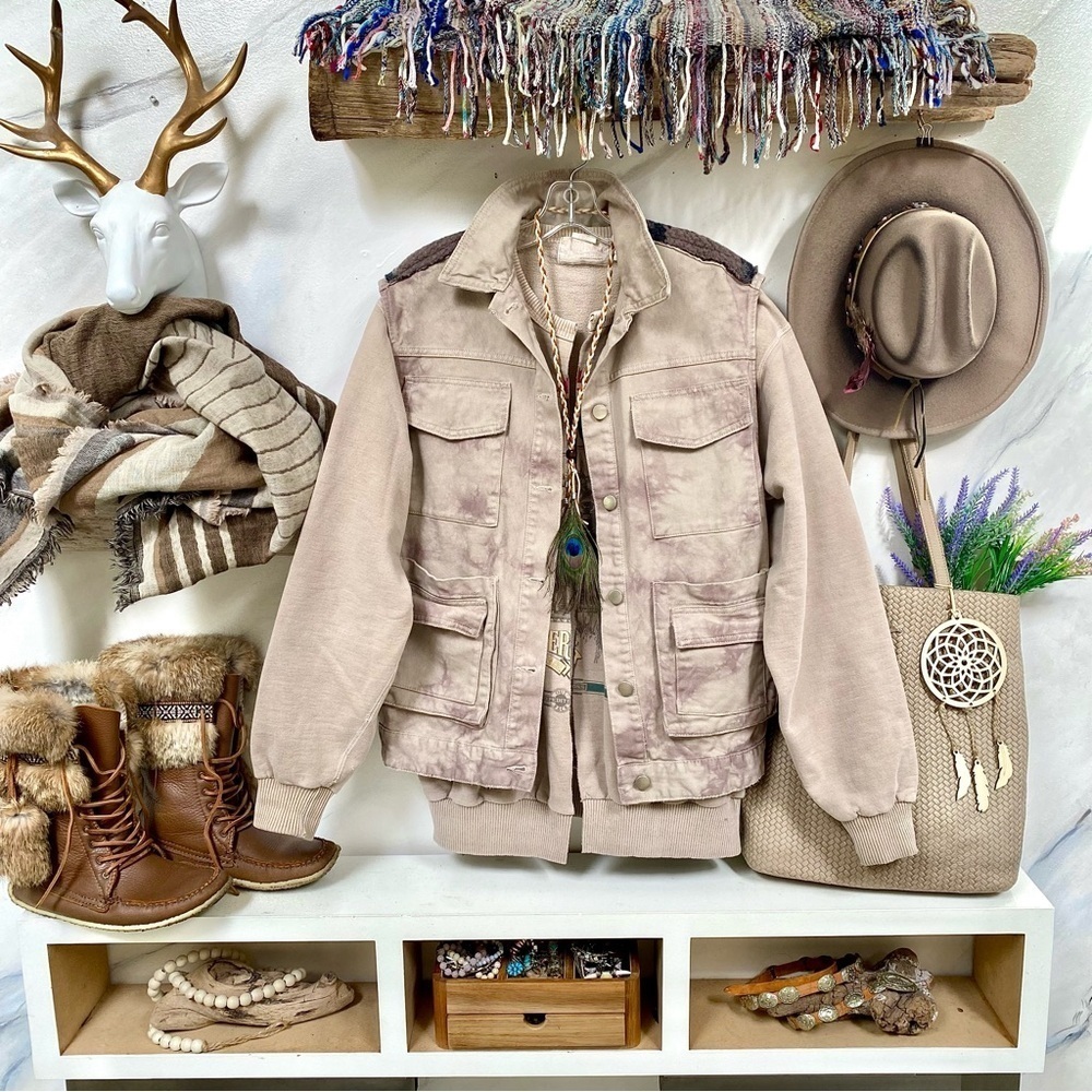 UPCYCLED Aztec wool accent cargo safari tie dye boho rustic southwestern vest